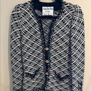 Vintage Adolfo Black and White Tweed Blazer Sz S